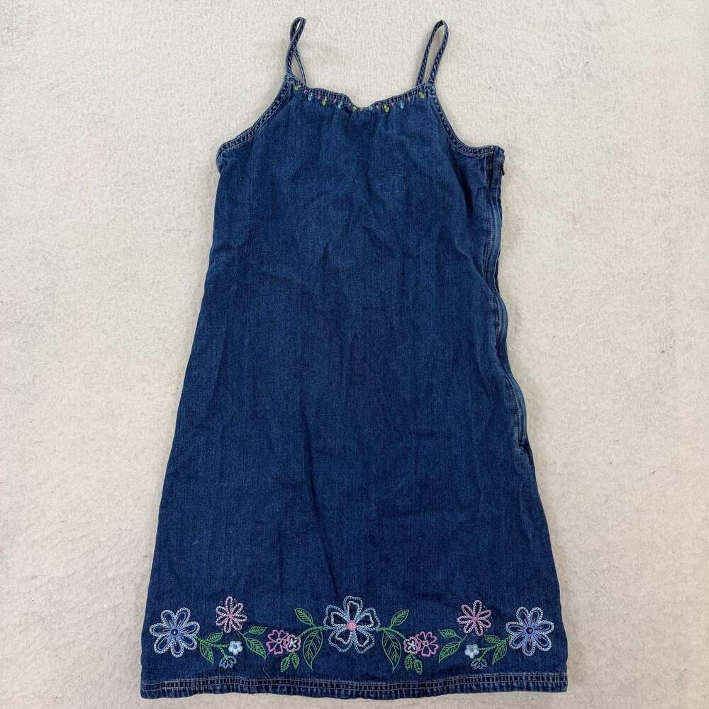 Y2K 2000s GAP Denim Beaded Floral Embroidered Dress Size XL 12